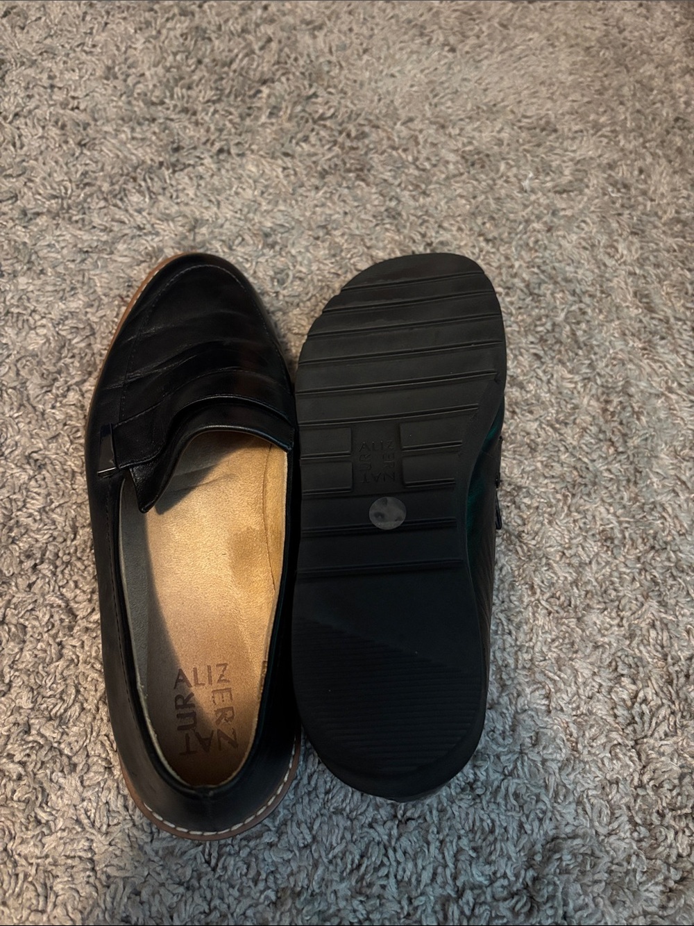 Naturalizer Black Leather Loafers with Tan Accent - Picture 6 of 8
